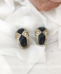 Boucles d&rsquo;oreilles vintages incrustaions noires et strass