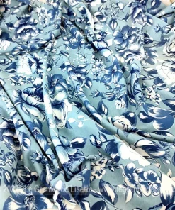 Coupon tissus jersey extensible belles fleurs bleues