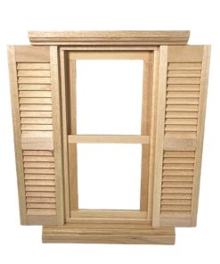 Fenêtre coulissante deux carreaux – Volets – Bois naturel