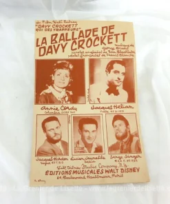 Ancienne partition « La Ballade de Davy Crockett »