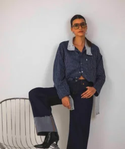 Chemise à col montant Bleu- Aya
